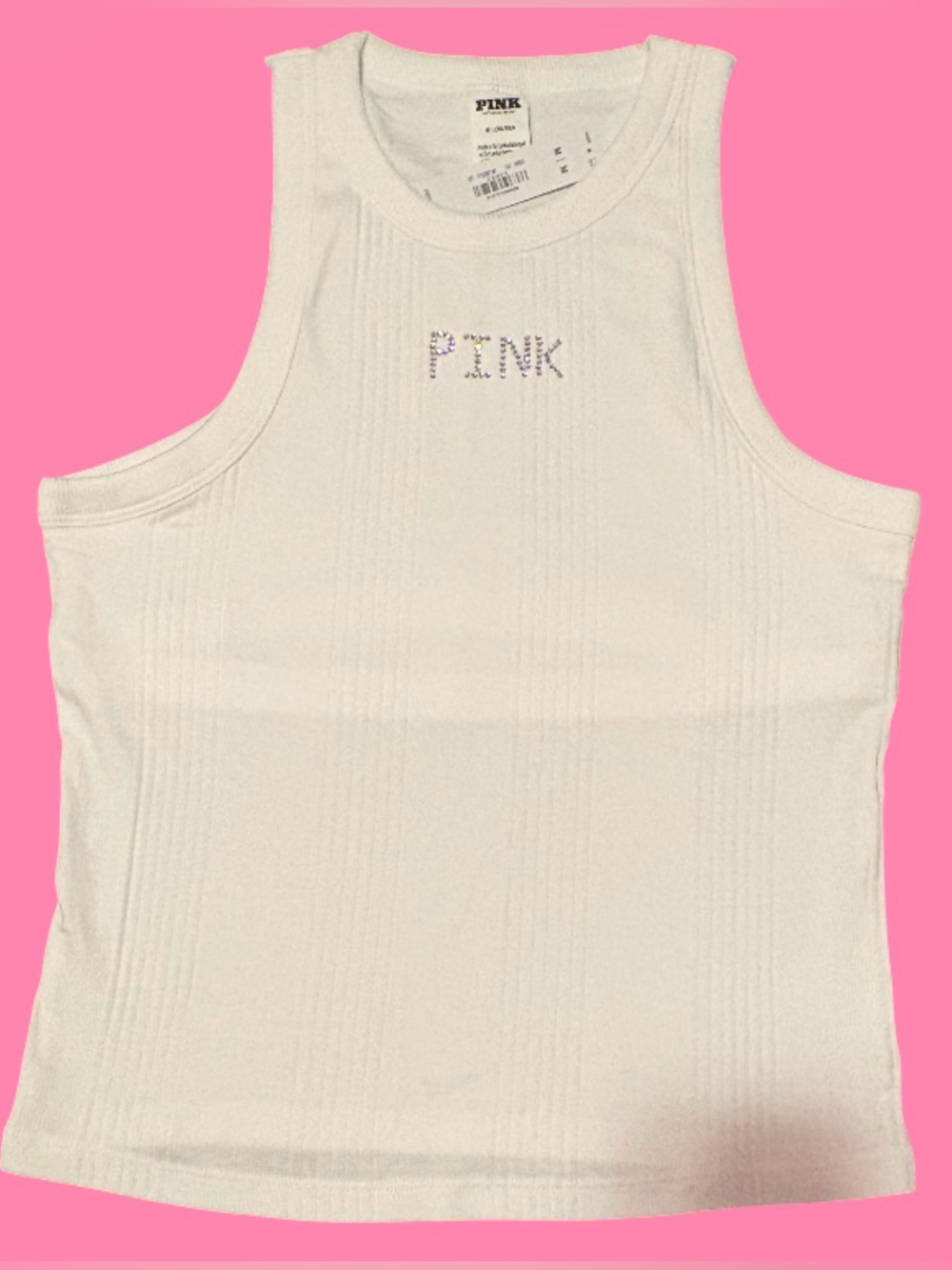 Victoria’s Secret PINK Rhinestone Logo White Tank
